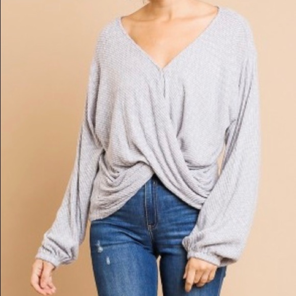 Grey front twist sweater
